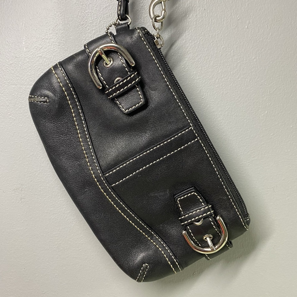Coach Soho Black Leather Wristlet with Silver Hardware